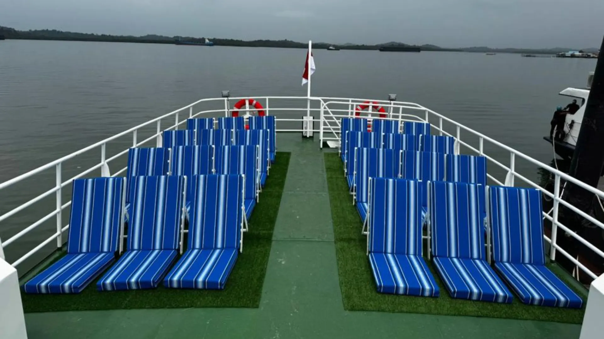 Upper deck of Dcamel ALX Fast Ferry offering open-air seating to enjoy sea breeze and ocean views
